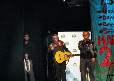 Un momento del acto de ayer. De izquierda a derecha: Pedro Pastor, Luis Pastor y Antonio del Río (Foto cortesía de Plataforma Unitaria de Rivas 22M)