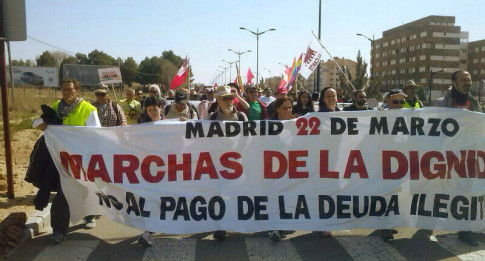 La columna que salío del Murcia el pasado 9 de marzo, a su llegada a Albacete (Foto: Marchas por la Dignidad)