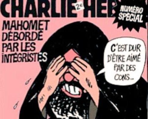 Portada de la edición que 'Charlie Hebdo' ha sacado inmediatamente después del atentado. En ella se puede leer "Mahoma, desbordado por los integristas" y una caricatura del profeta lamentándose: "Es duro ser amado por unos cabrones..."