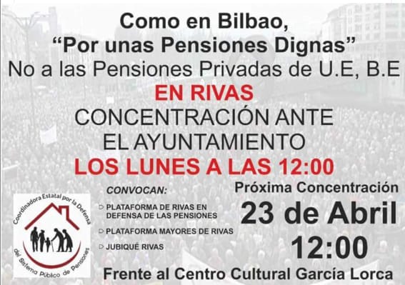 Las plataformas ripenses en defensa de las pensiones se concentrarán todos los lunes frente al Ayuntamiento