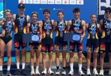 Diablillos consiguen un histórico segundo puesto en el Europeo de triatlón de clubes por relevos mixtos Los componentes de las cuatro parejas (Foto Diablillos Rivas)