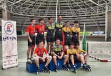 El equipo masculino del Club Patín Velocidad, campeón de España de patinaje en pista en 3.000 relevos americana